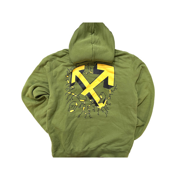 Off-White Hoodie Sweatshirt Mens LG Green Cracked Arrows Graphic Streetwear NEW - Picture 2 of 7